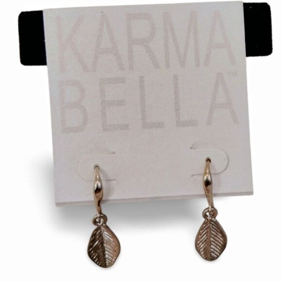 Effortless Glam Karma Bella 1" Silver Leaf Charm Huggie Dangle Earrings JW1529 - Picture 2 of 6